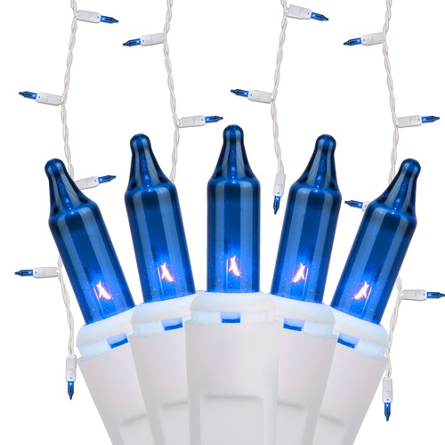 100 Blue Icicle Lights, White Wire 