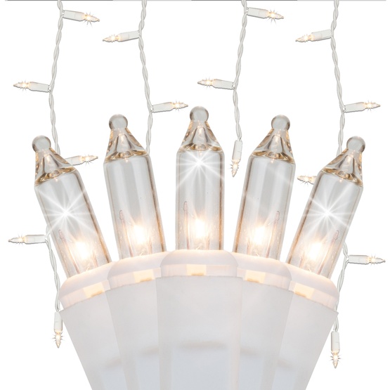 150 Clear Twinkle Icicle Lights - White Wire