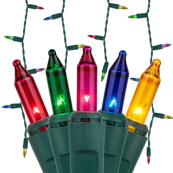 100 Multi (Red, Green, Pink, Blue, Yellow) Icicle Lights, Green Wire, Short Drops