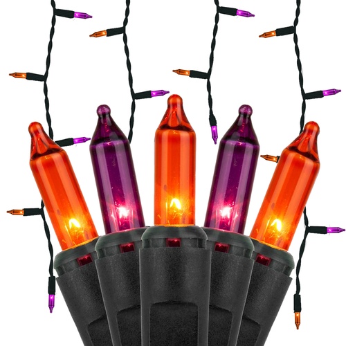 150 Purple / Orange Halloween Icicle Lights - Black Wire