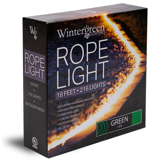 18' Green LED Rope Light, 2 Wire 1/2", 120 Volt