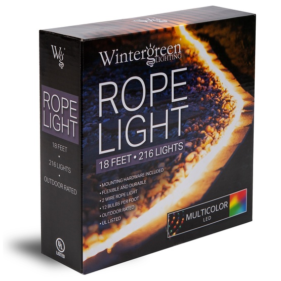 18' Multi: Red, Blue, Green, Yellow LED Rope Light, 2 Wire 1/2", 120 Volt