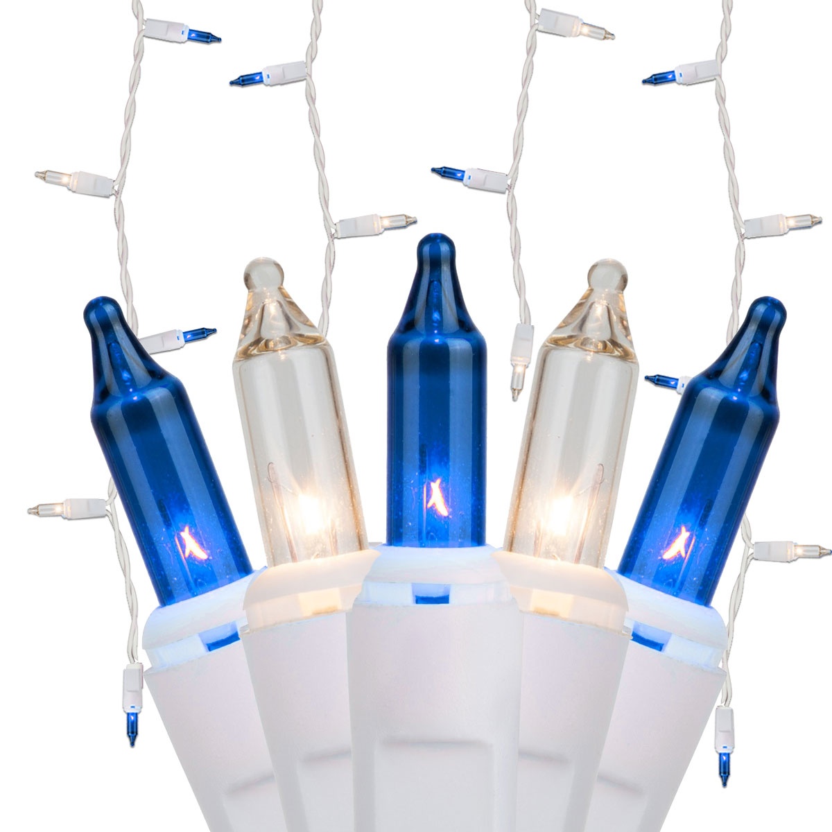 Christmas Icicle Light - 150 Clear/Blue Icicle Lights - White Wire