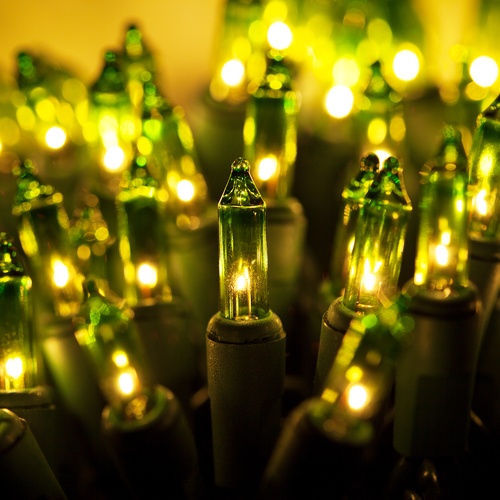 Christmas Lights 50 Chartreuse Christmas Tree Mini Lights, 6" Spacing, Green Wire