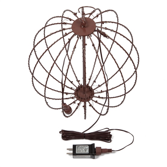 Warm White LED Fairy Christmas Light Ball, Fold Flat Brown Frame