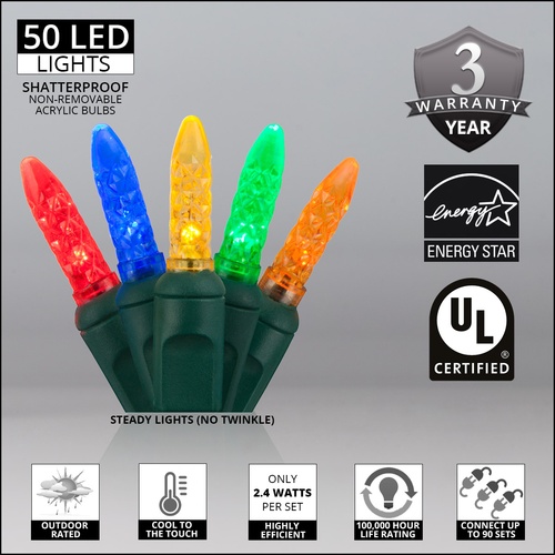 LED Christmas Lights 50 M5 Multi Color LED Christmas Lights, 4" Spacing