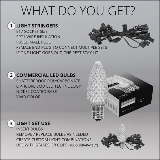 C9 Red OptiCore Commercial LED Christmas String Lights, 25 Lights, 25'