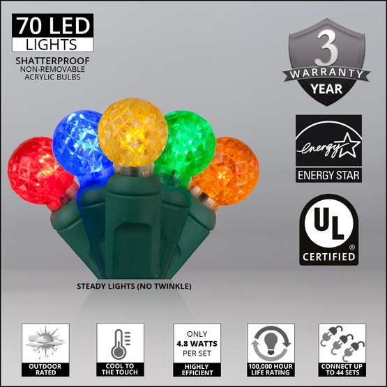 70 G12 Multi Color LED String Lights, 4" Spacing