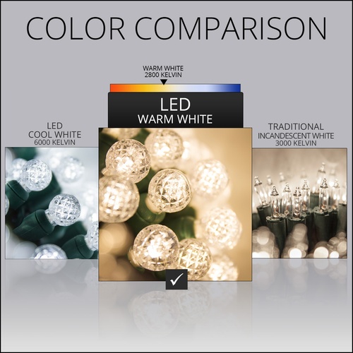 70 G12 Warm White LED String Lights, 4" Spacing