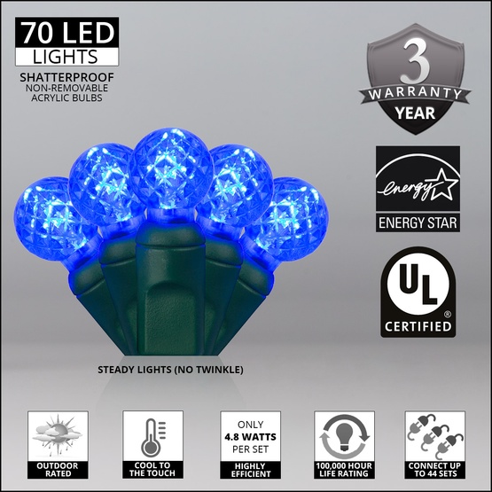 70 G12 Blue LED String Lights, 4" Spacing
