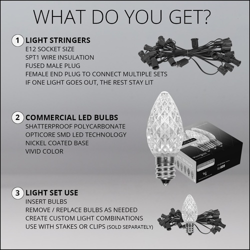 C7 Gold OptiCore Commercial LED Christmas String Lights, 25 Lights, 25'