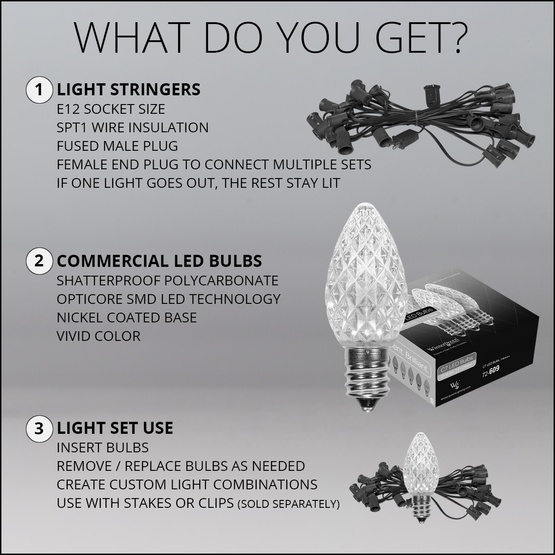 C7 Green OptiCore Commercial LED Christmas String Lights, 25 Lights, 25'