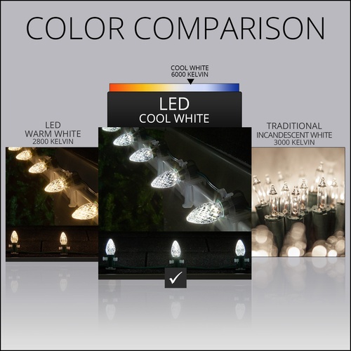 C7 Cool White OptiCore LED Christmas Light Bulbs