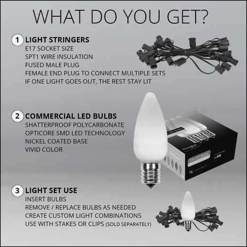 C9 Multicolor Twinkle Smooth OptiCore Commercial LED Christmas String Lights, 25 Lights, 25'