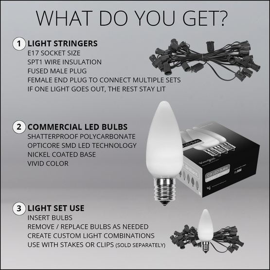 C9 Red / Warm White Smooth OptiCore Commercial LED Christmas String Lights, 50 Lights, 50'