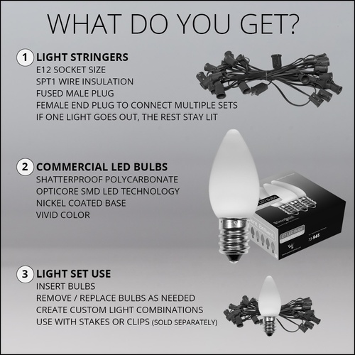 C7 Warm White Smooth OptiCore Commercial LED Christmas String Lights, 25 Lights, 25'