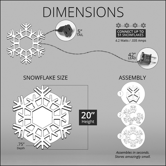 20" LED Folding Snowflake Decoration, 70 Cool White Lights