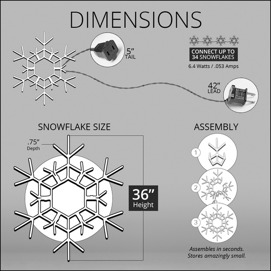 36" LED Folding Snowflake Decoration, 105 Cool White Lights