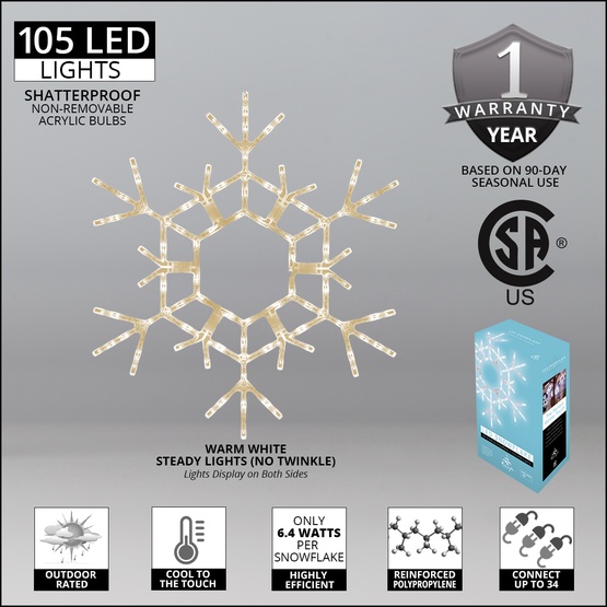 LED Folding Snowflake, Warm White Lights