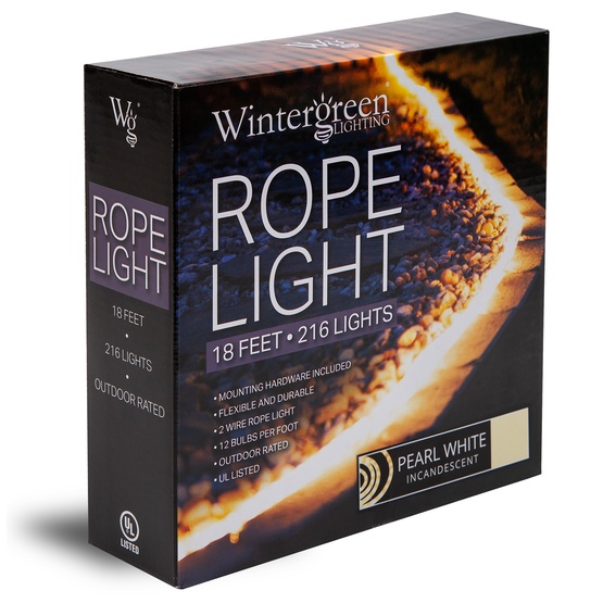 18' Pearl White Rope Light, 2 Wire 1/2", 120 Volt