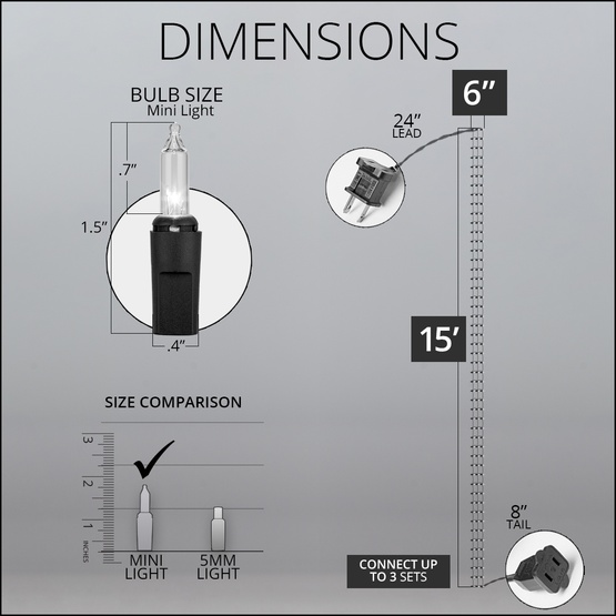 6" x 15' Column Wrap - 150 Clear Lights - White Wire