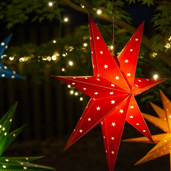 24" LED Aurora Superstar TM Fold-Flat Red 7 Point Star Light, Outdoor Rated 