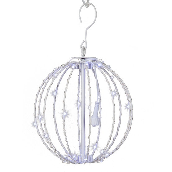 8" Cool White LED Fairy Christmas Light Ball, Fold Flat White Frame