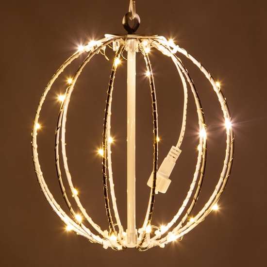 8" Warm White LED Fairy Christmas Light Ball, Fold Flat White Frame