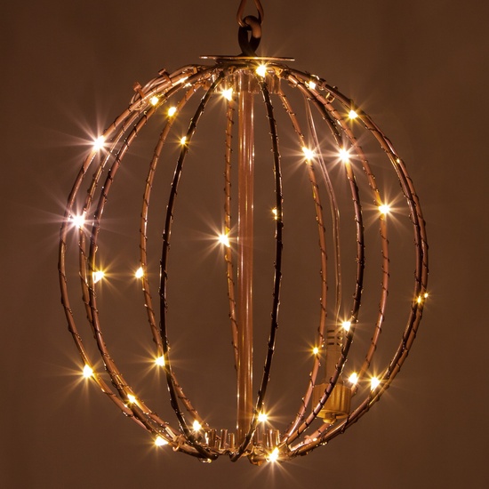 8" Warm White LED Fairy Christmas Light Ball, Fold Flat Brown Frame