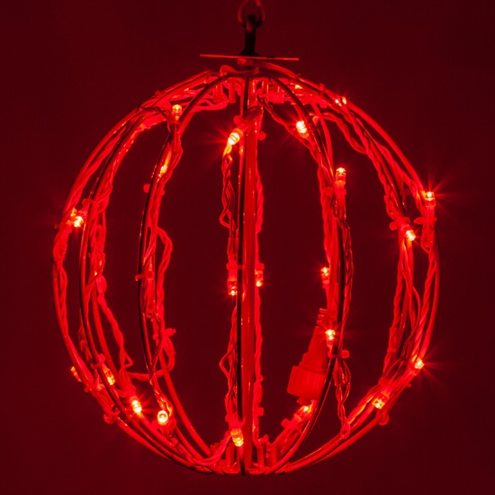 8" Red LED Christmas Light Ball, Fold Flat Red Frame