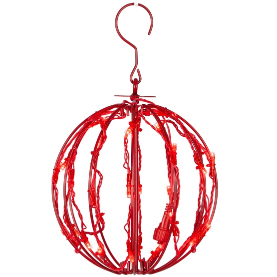 8" Red LED Christmas Light Ball, Fold Flat Red Frame