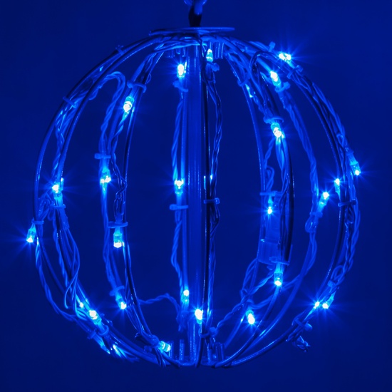 8" Blue LED Christmas Light Ball, Fold Flat Blue Frame