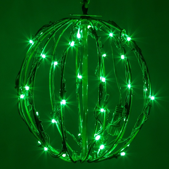 8" Green LED Christmas Light Ball, Fold Flat Green Frame