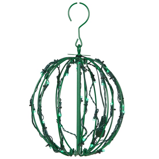 8" Green LED Christmas Light Ball, Fold Flat Green Frame