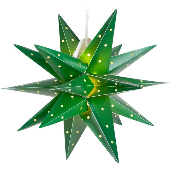 17" LED Aurora Superstar TM Fold-Flat Green Moravian Star Light, Outdoor Rated 
