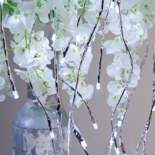 36" Silver Falling Willow Lighted Branches, Cool White LED Twinkle Lights, 1 pc