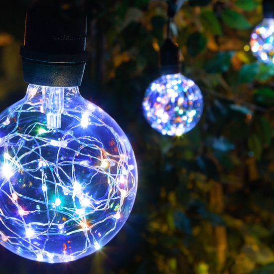 15' G95 RGB Color Change Suspended LEDimagine TM Globe String Lights, Commercial Black Wire