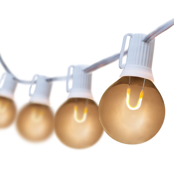 10' G50 Warm White FlexFilament TM LED Shatterproof Globe String Lights, E12 Base, White Wire