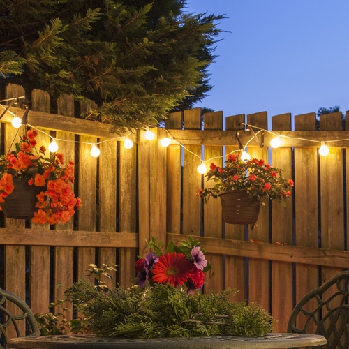 10' G50 Warm White FlexFilament TM LED Shatterproof Globe String Lights, E12 Base, White Wire