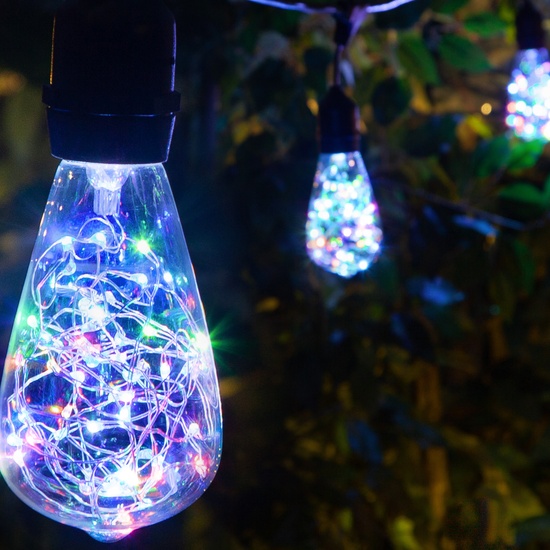 15' ST64 RGB Color Change Suspended LEDimagine TM Patio String Lights, Commercial Black Wire