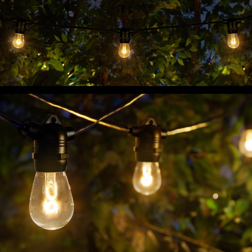 Patio Lights Warm White FlexFilament LED Patio String Lights, S14 Bulbs on Black Wire