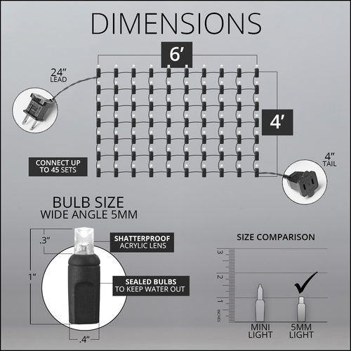 4' x 6' Halloween LED Net Lights - 100 Purple, Orange Lamps - Black Wire