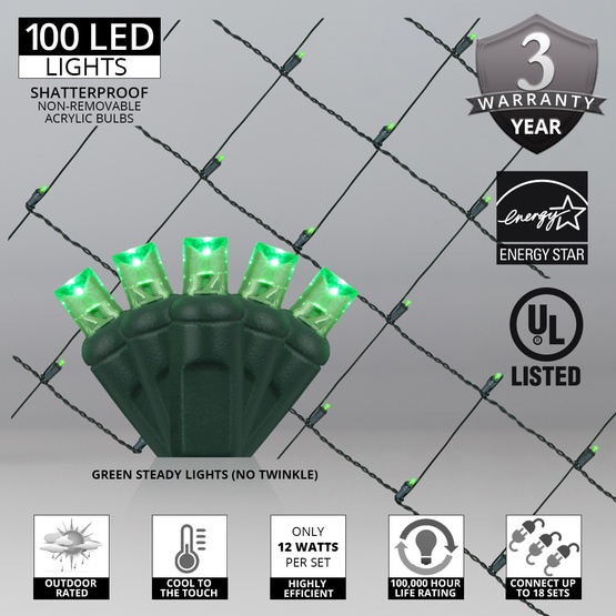5MM 4'x6' Green LED Net Lights, Green Wire
