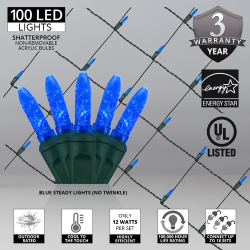 M5 Blue LED Net Lights, Green Wire