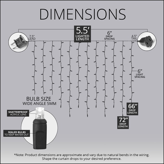 150 Warm White SoftTwinkle LED Curtain Lights