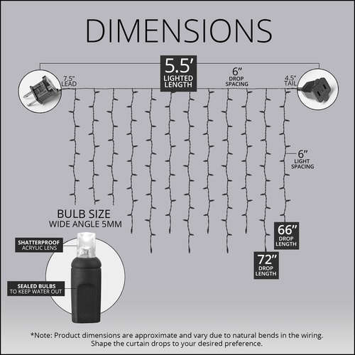 150 Warm White SoftTwinkle LED Curtain Lights