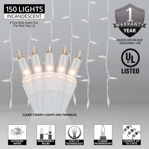 Clear Curtain Lights, 150 Lights on White Wire