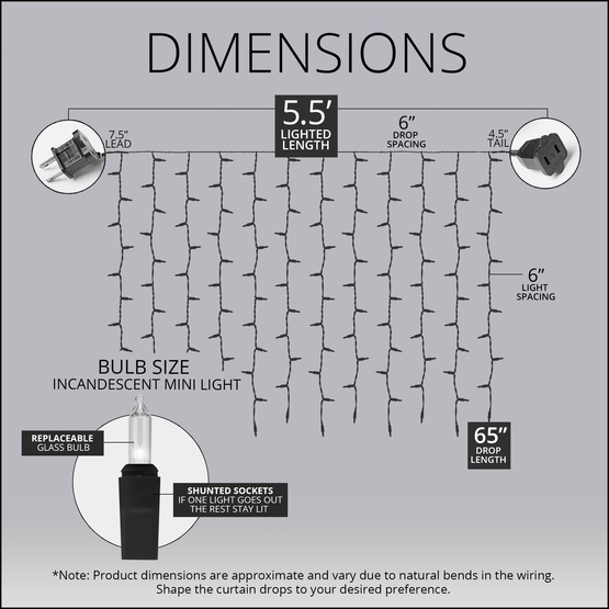 Clear Curtain Lights, 150 Lights on White Wire
