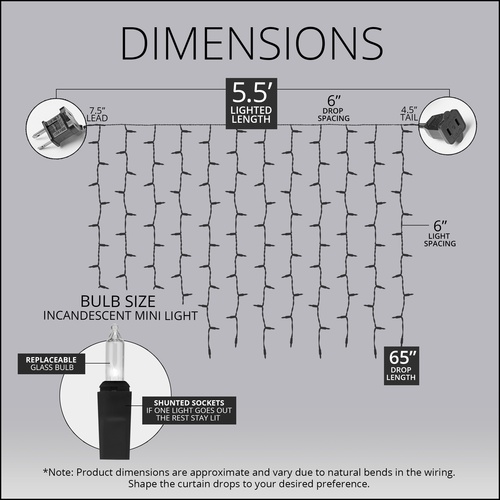 Clear Curtain Lights, 150 Lights on White Wire