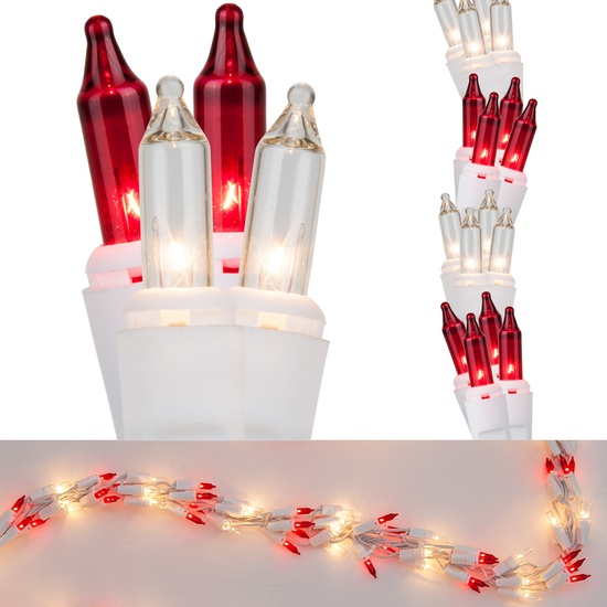 18' Garland Lights, 600 Red/Clear Lights, White Wire